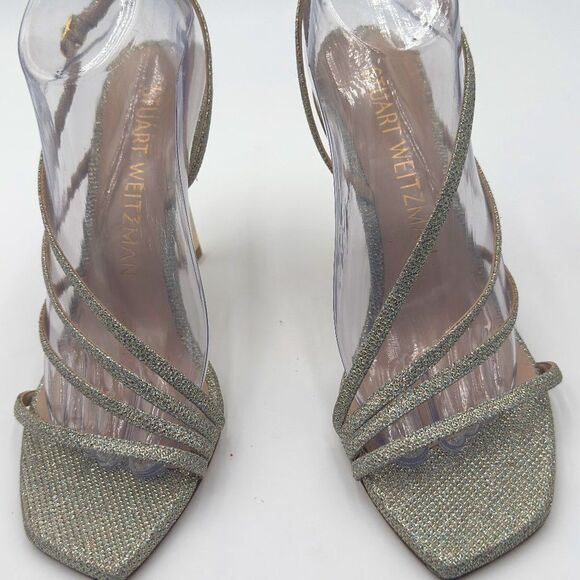 New Stuart Weitzman Melody Gold/Silver Strappy Heels. Sparkling Fabric Size 9.5 - Picture 1 of 10